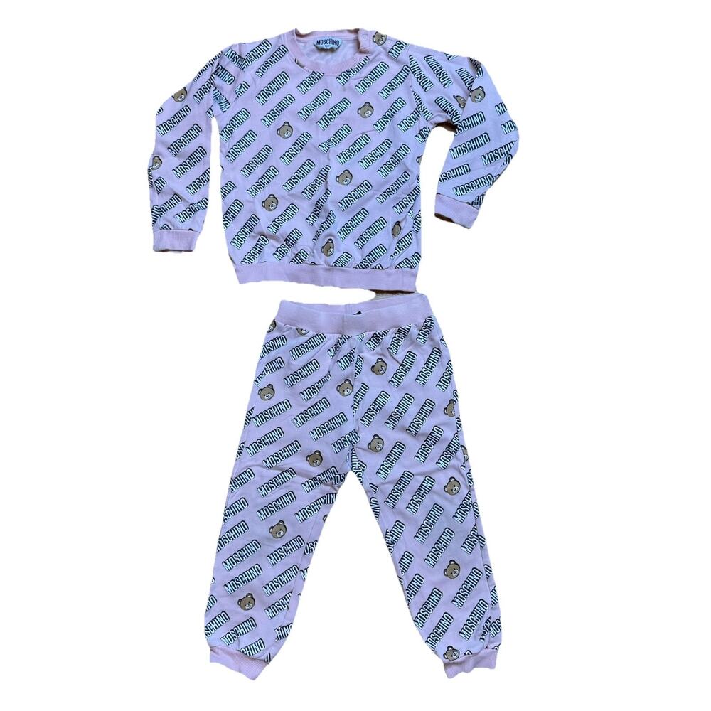 Moschino Baby Girl Sweat Track Suit Set Cotton Bear Step And Repeat Pink Sz 2T